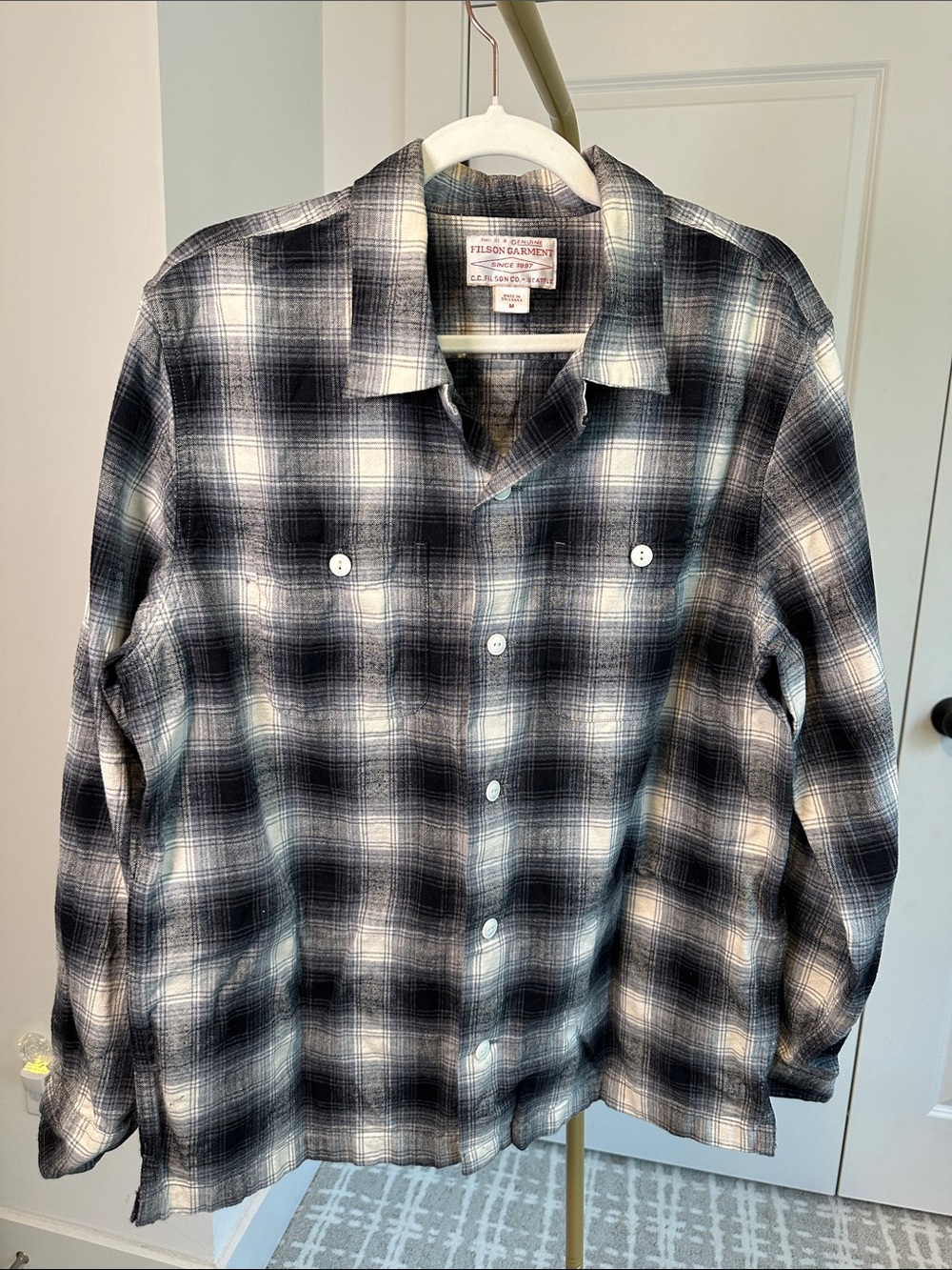 Filson Black and White Plaid Button-Down Shirt
